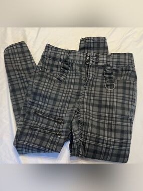 Hot Topic HT Denim Green Gray Black Plaid Hi Rise Super Skinny 9 Jeans Pants